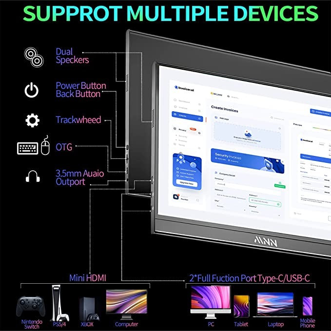 Ultra-Thin Metal Portable Display Monitor Computer Projection Screen Extension Game External PS4